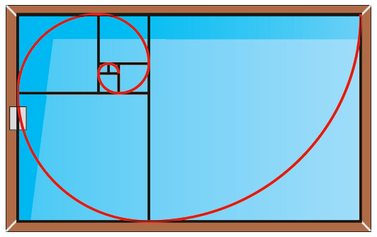 Spirale du nombre d'or dans un rectangle parfait