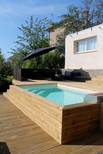 Above-ground pool wooden cladding