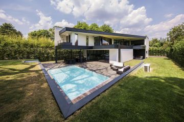 A modern, minimalist design capturing the pool spirit