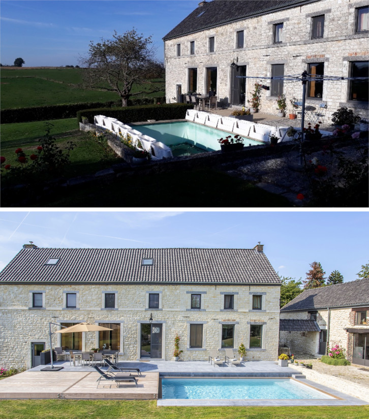 Rénovation de piscine en Belgique avec une terrasse mobile de piscine.