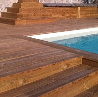 Pine swimming pool deck